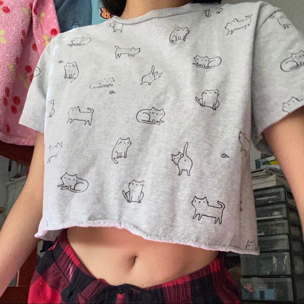Gray Cat Covered Crop Top